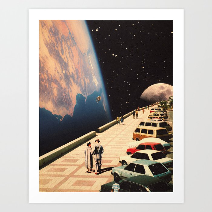 Space Promenade - Retro-Futuristic Vintage Sci-Fi Design Art Art Print