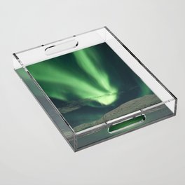 Northern Lights in the Lyngen Alps | Aurora Borealis Show in Norway Art Print | Mountain Travel Photography Acrylic Tray