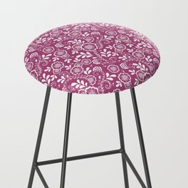 Magenta And White Eastern Floral Pattern Bar Stool