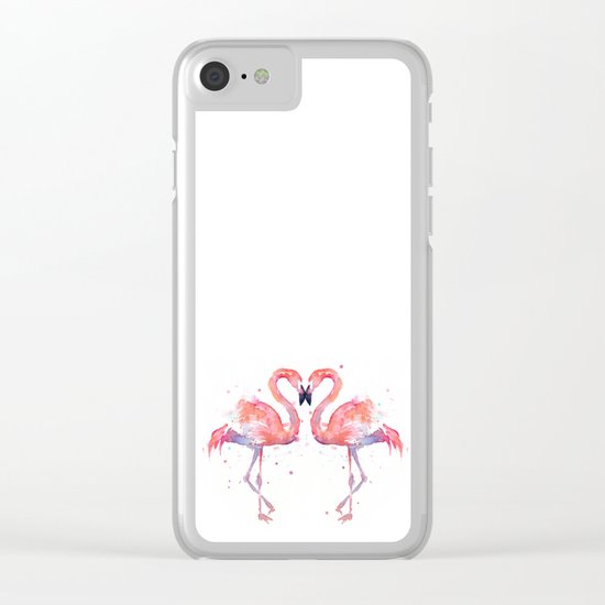 Pink Flamingo Love Two Flamingos Clear iPhone Case