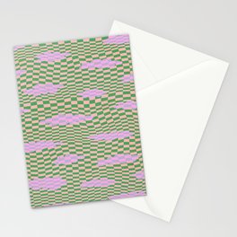 Trippy checkered sky with pink clouds Stationery Card