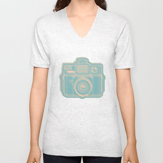 I Still Shoot Film Holga Logo - Reversed Turquoise/Tan Unisex V-Neck