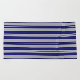 [ Thumbnail: Dark Gray & Midnight Blue Colored Pattern of Stripes Beach Towel ]