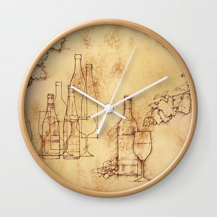 Wine Themed Drawing Wall Clock