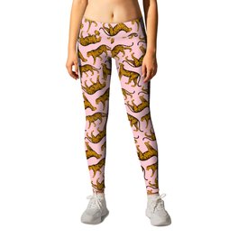 Tigers (Pink and Marigold) Leggings | Drawing, Colorful, Marigold, Feline, Design, Tiger, Illucalliart, Pattern, Cats, Animal 