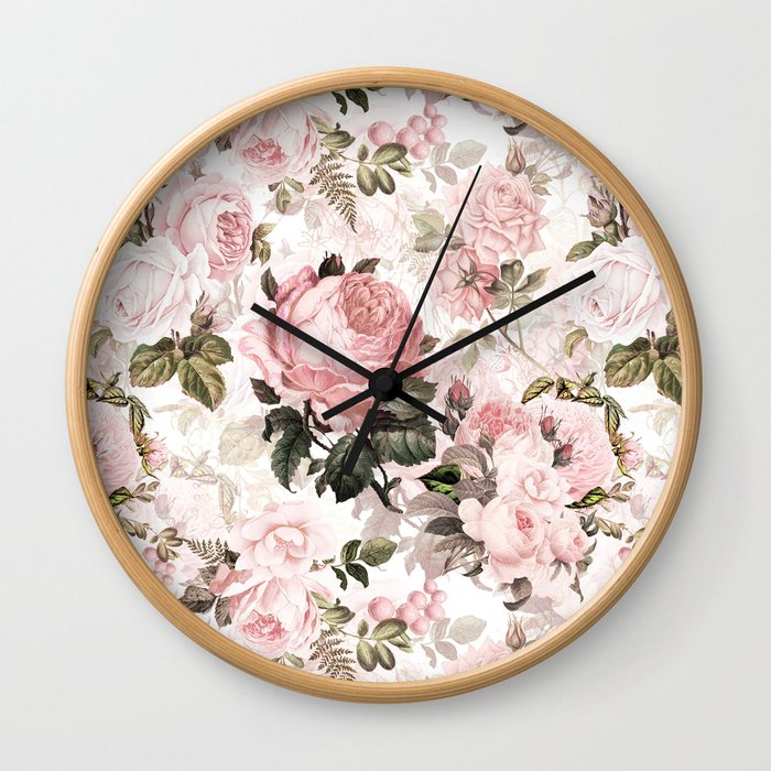 Vintage & Shabby Chic - Sepia Pink Roses  Wall Clock