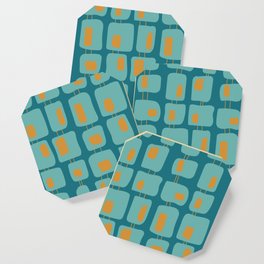 Funky Squares Retro Pattern Teal and Orange Coaster