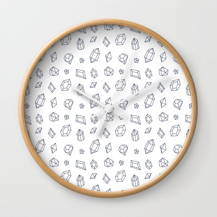 Navy Blue Gems Pattern Wall Clock