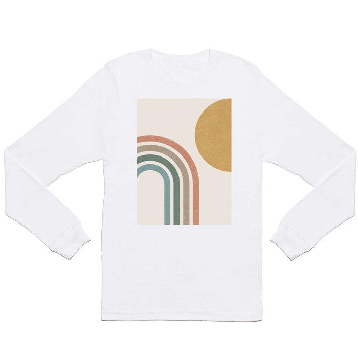 Mid Century Colorful Sun & Rainbow Long Sleeve T Shirt