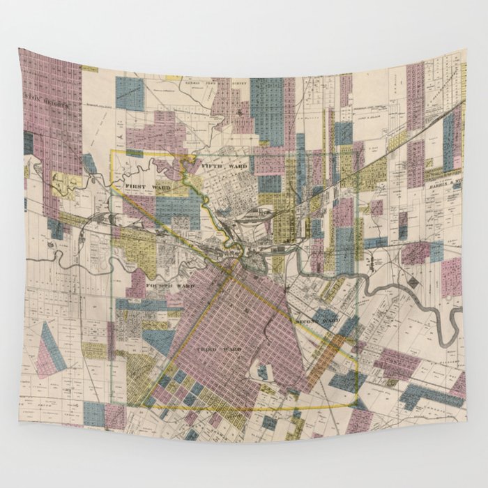 Vintage Map of Houston Texas (1895) Wall Tapestry by BravuraMedia 