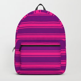 [ Thumbnail: Purple & Deep Pink Colored Lined/Striped Pattern Backpack ]