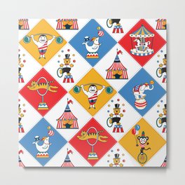 Baby Circus Metal Print | Tiger, Limitedcolor, Jugglingbear, Baby, Red, Blue, Diamondshapes, Yellow, Monkeyonunicycle, Circus 
