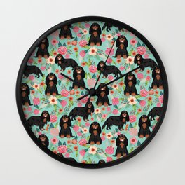 Cavalier King Charles Spaniel back and tan coat floral pattern dog breed gifts Wall Clock
