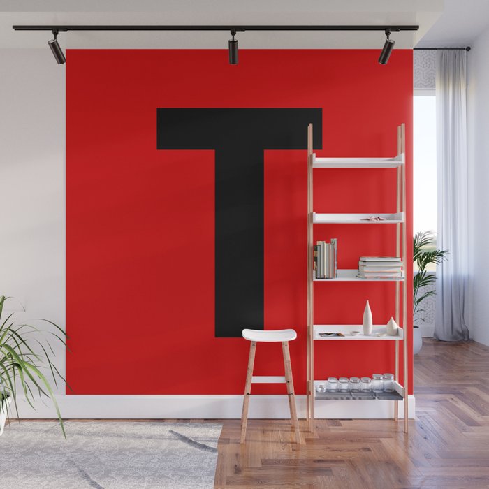 Letter T (Black & Red) Wall Mural