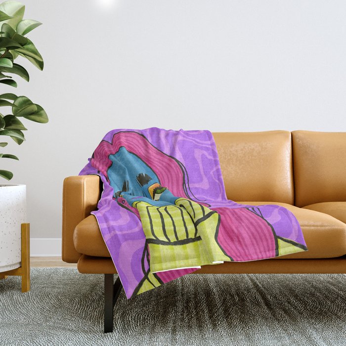 Colorful Bold Woman Portrait Throw Blanket