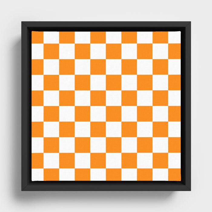 Tangerine Orange Checkerboard Pattern Palm Beach Preppy Framed Canvas