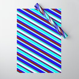 [ Thumbnail: Mint Cream, Blue, Dark Red, and Aqua Colored Lined Pattern Wrapping Paper ]