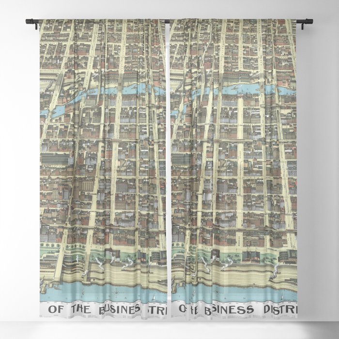 Chicago - Illinois - 1898 mapa pictórico vintage Sheer Curtain