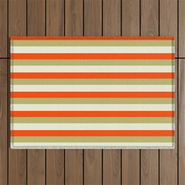 [ Thumbnail: Beige, Red, and Dark Khaki Colored Stripes/Lines Pattern Outdoor Rug ]