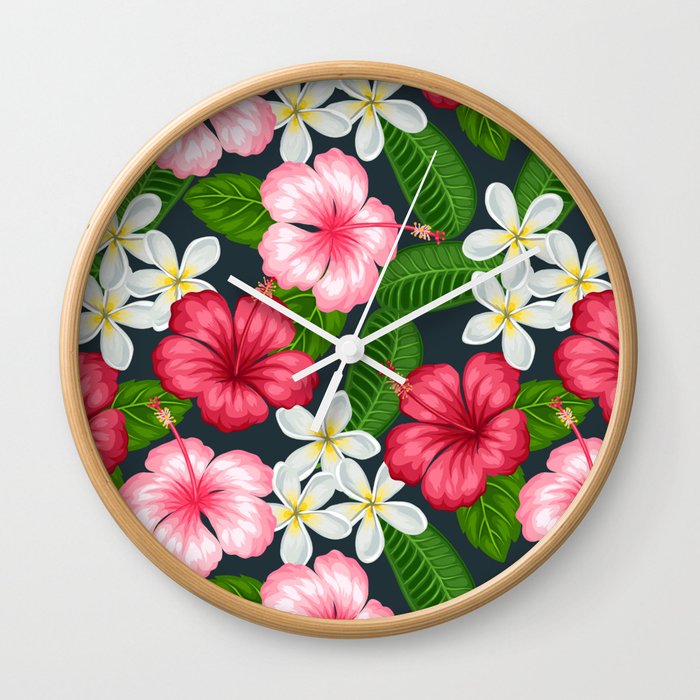 Hibiscus and Frangipani Wall Clock