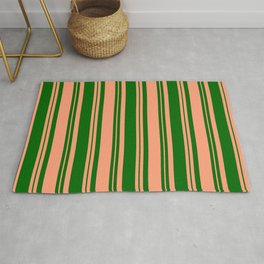 [ Thumbnail: Dark Green and Light Salmon Colored Lines Pattern Rug ]