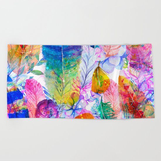 spring feathers Beach Towel