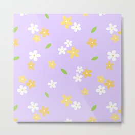 Mini Yellow and White Flower Seamless Pattern with Purple Background Metal Print