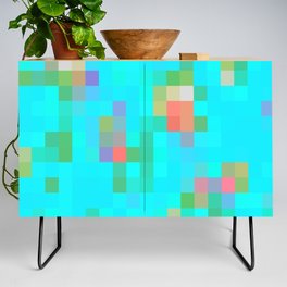 geometric pixel square pattern abstract background in green blue orange Credenza