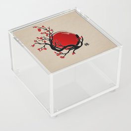 Zen Enso Circle, Sun and Red Sakura Blossom Acrylic Box