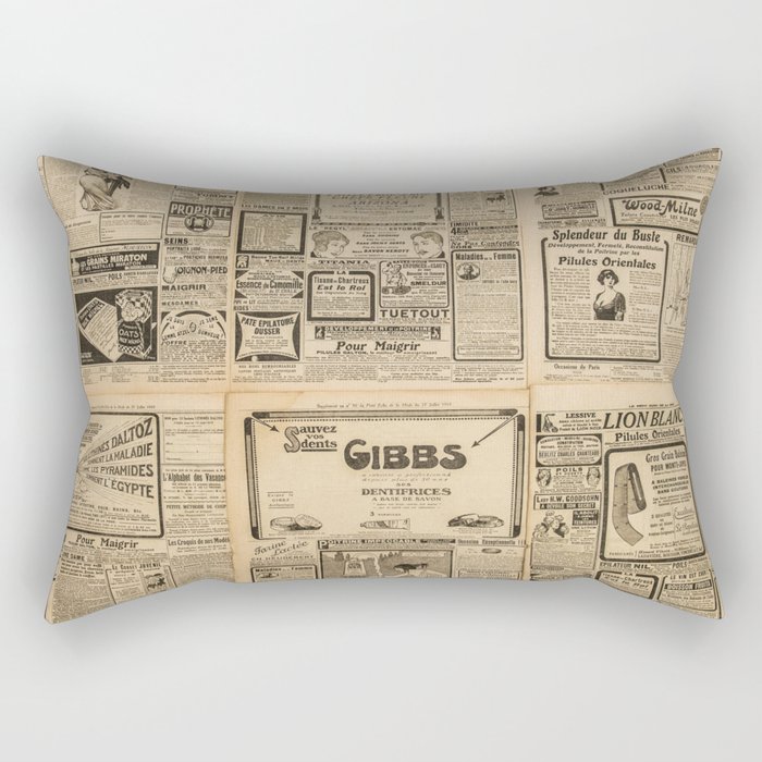 Used paper background. Old newspaper page with vintage advertising Rectangular Pillow