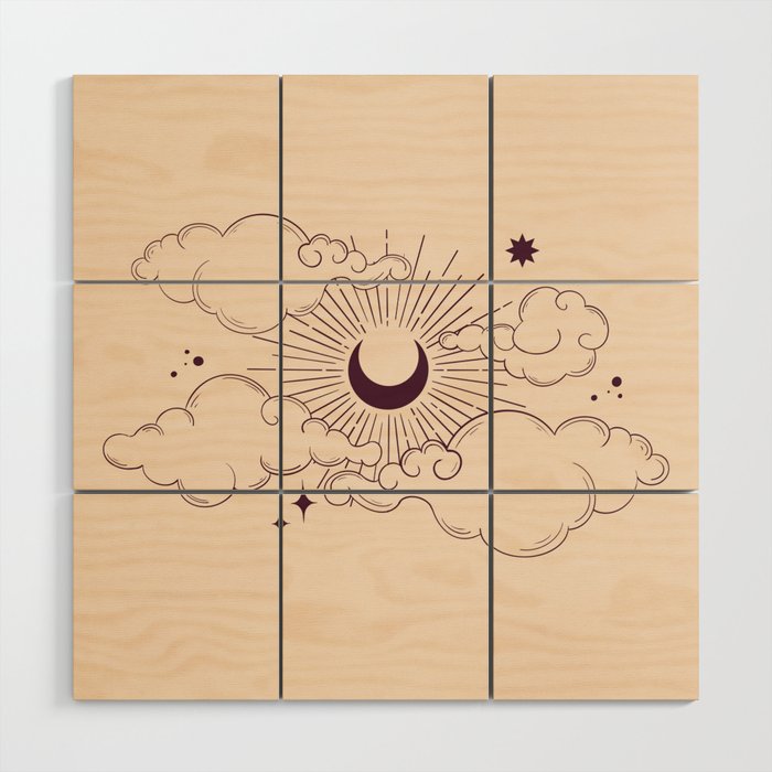 Cloudy Moon Print │Cream Wood Wall Art