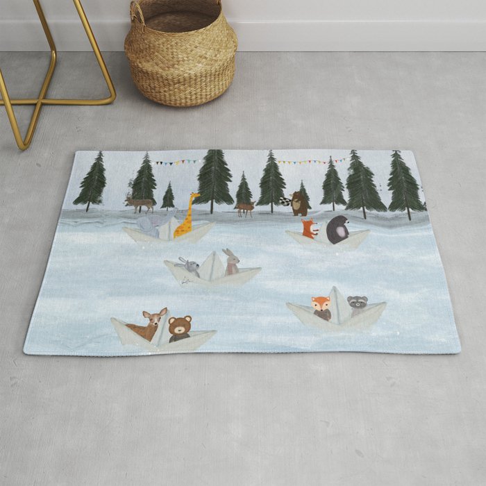 the great paper boat race Rug