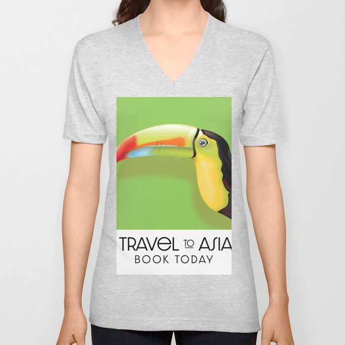 Travel to Asia Toucan travel poster V Neck T Shirt