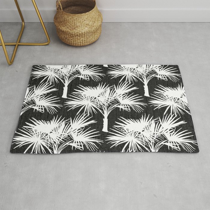 Retro 70’s Palm Trees White on Charcoal Rug