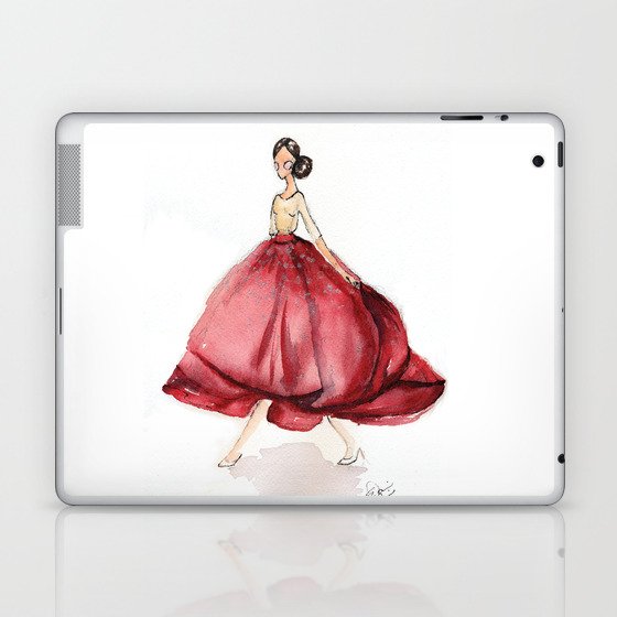 Red Fashion Watercolor Model Laptop & iPad Skin