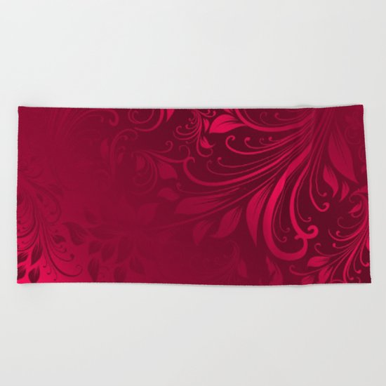 Red maroon swirls leaves Beach Towel