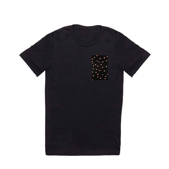Rose Gold Dots on Black Pattern T Shirt