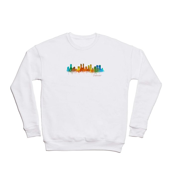 Denver Colorado City Watercolor Skyline Hq v2 Crewneck Sweatshirt