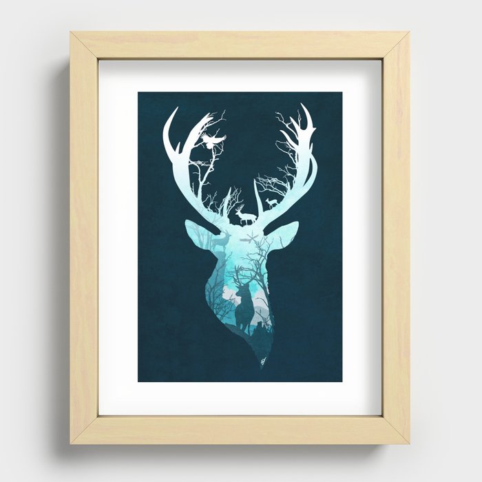 Deer Blue Winter Recessed Framed Print