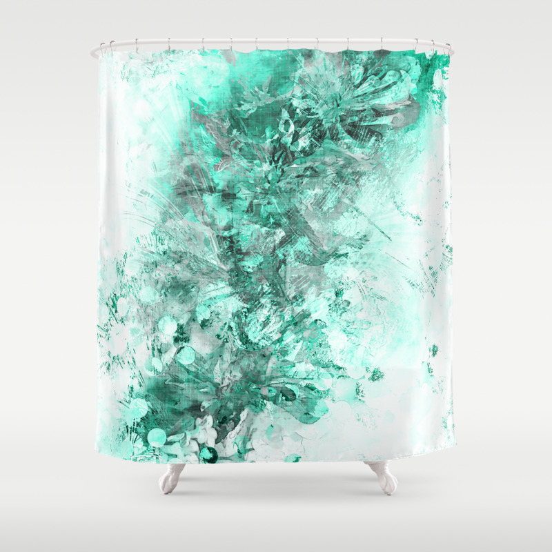 Abstract Aqua Floral Grunge Shower Curtain By Lauragordon Society6