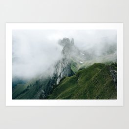 Switzerland Mountain Range in the Clouds - Landscape Photography Art Print