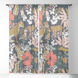 Animal print dark jungle Sheer Curtain | Leaf, Tropical, Nature, Nice, Botany, Floral, Darkfloral, Wildflower, Pretty, Botanical 