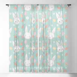 Happy Easter Pattern With Bunny And Carrot Sheer Curtain