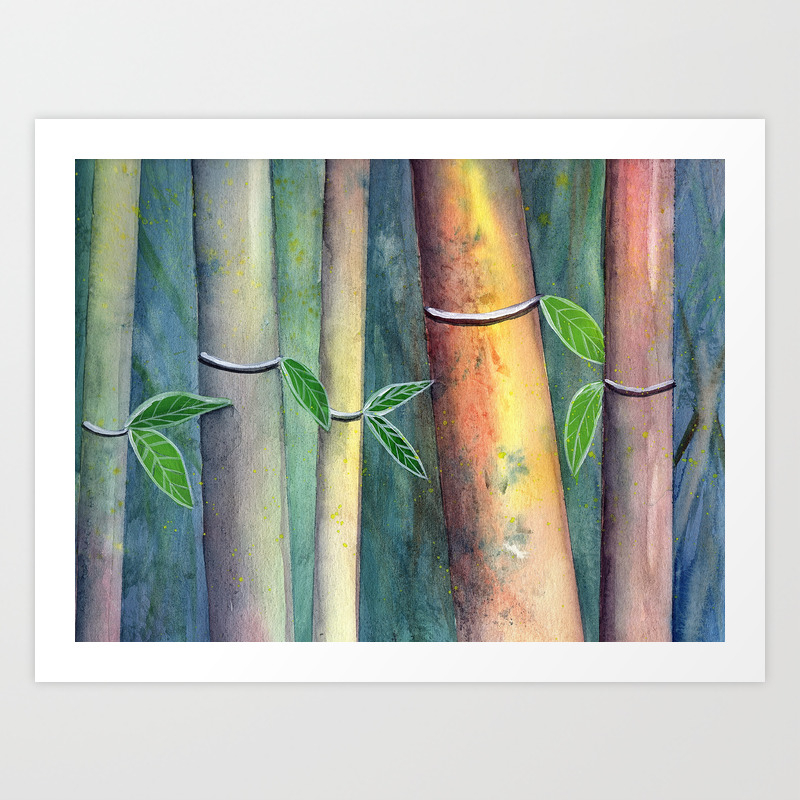 Magical Bamboo Forest Watercolor Mixed Media Art Print By