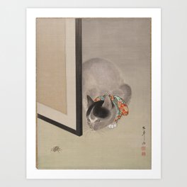 Cat Watching a Spider- Oide Tōkō Art Print