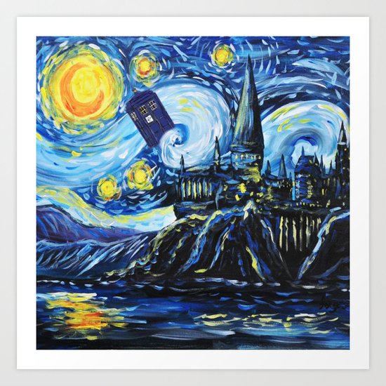 Tardis Starry Night Castle Art Print