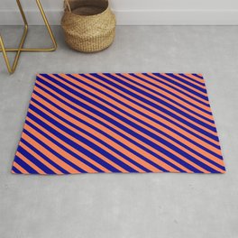 [ Thumbnail: Coral & Dark Blue Colored Stripes Pattern Rug ]