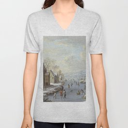 Wintergezicht Met Ijsvermaak V Neck T Shirt