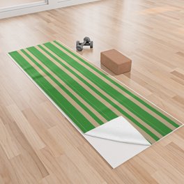 [ Thumbnail: Tan & Forest Green Colored Lines Pattern Yoga Towel ]