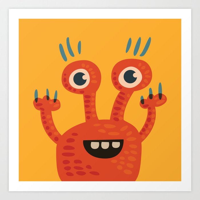 Funny Orange Monster Is Happy Art Print
